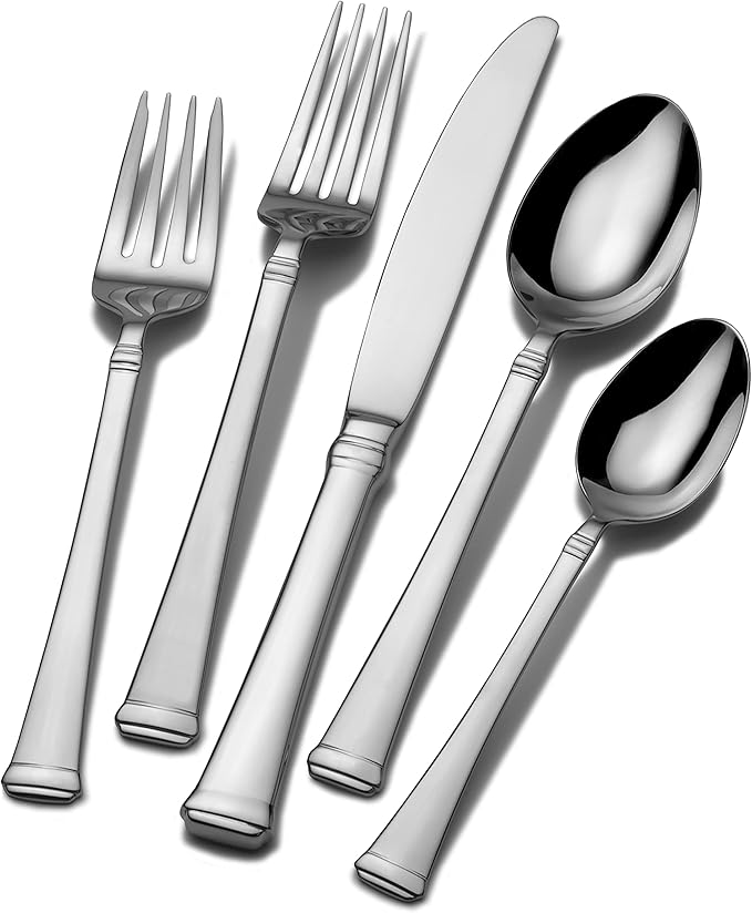 65-Piece Flatware Set for 12, 18/10 Stainless Steel Silverware with Forks, Knives, Spoons, and Serving Utensils, Elegant Design