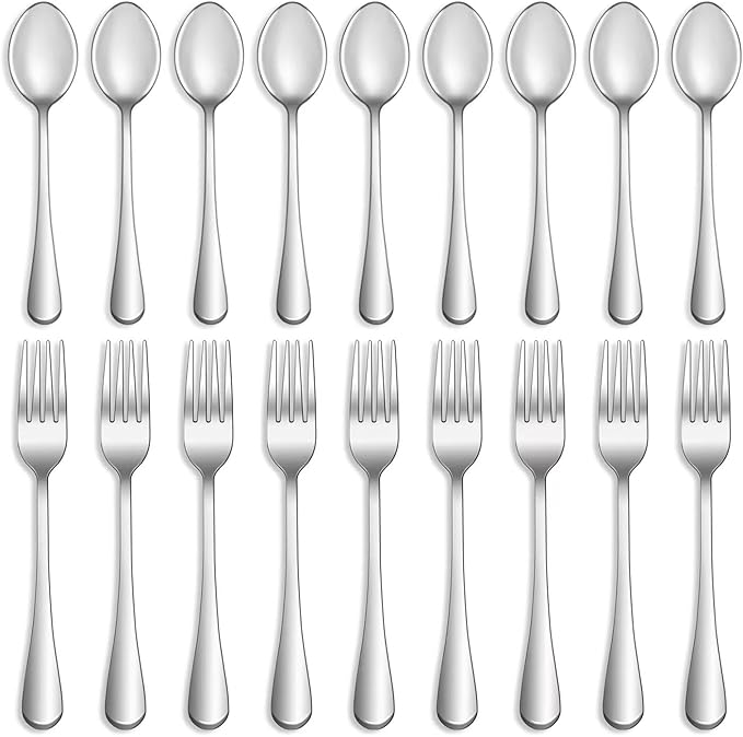 16 Pcs Forks and Spoons Silverware Set,Food Grade Stainless Steel Flatware Cutlery Set for Home,Kitchen and Restaurant,Mirror Polished,Dishwasher Safe - 8 Dinner Fork(8 inch) and 8 Teaspoon(6.5 inch)