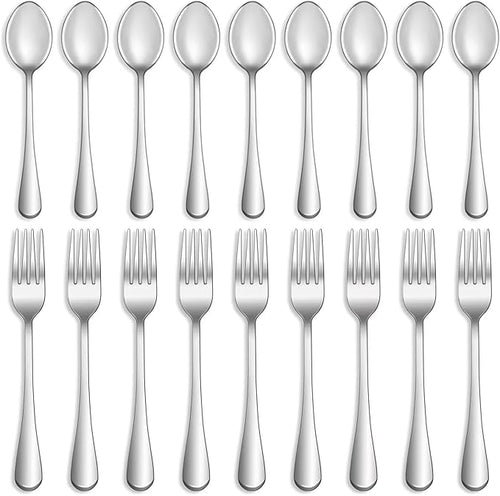 16 Pcs Forks and Spoons Silverware Set,Food Grade Stainless Steel Flatware Cutlery Set for Home,Kitchen and Restaurant,Mirror Polished,Dishwasher Safe - 8 Dinner Fork(8 inch) and 8 Teaspoon(6.5 inch)